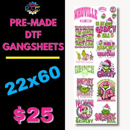 Pink-Green Monster Christmas| Pre-Made Gangsheet